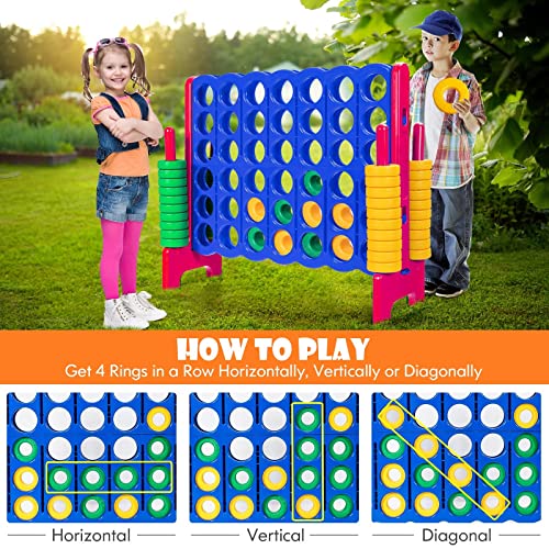 KOTEK Giant 4-in-a-Row Game Set, 3.5 Feet Tall Jumbo 4-to-Score Family Fun Game with Quick-Release Sliders & 42 Large Rings, Oversized Connect Plastic Yard Game Outdoor for Kids & Adults (Blue+Rose) - color: Blue+rose