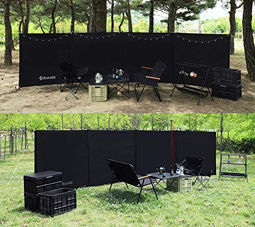Camping Windbreak Tarp Windscreen Privacy Screen Wall Pole Beach Outdoor Folding (Black)