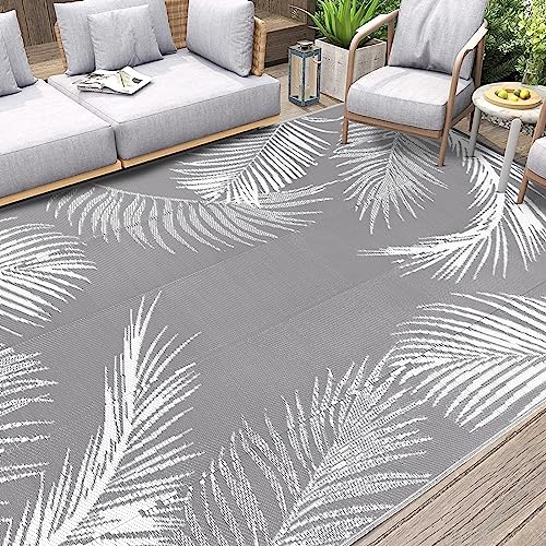 Pauwer Outdoor Rug, 6'x9', Leaf Grey, Reversible, Waterproof, Polypropylene, Lightweight, RV Mat, Patio Decor - color: Leaf Grey, size: 6' x 9' (Rectangular)