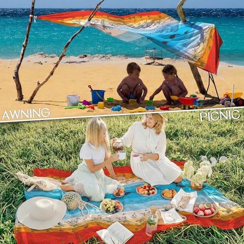BYDOLL Beach Blanket Waterproof Sandproof Large Sand Free, 78''X81'' Oversized Sandless Lightweight Blanket Picnic Mat for Beach Travel Camping Hiking with Stakes - color: Bach Boho, size: 78"X81"