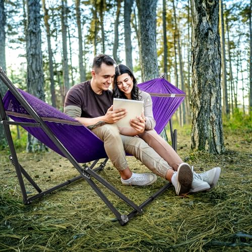 Tranquillo Universal Double Hammock with Stand Included for 2 Persons/Foldable Hammock Stand 600 lbs Capacity Portable Case - Inhouse, Outdoor, Camping, Purple - color: 1. Purple