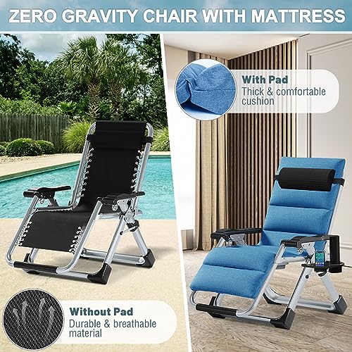 ABORON Zero Gravity Chair,Premium Outdoor Lawn Folding Lounge Chairs,Sturdy Adjustable Reclining Patio Chairs with Removable Cushion,Headrest & Tray - color: Sliver & Sky Blue