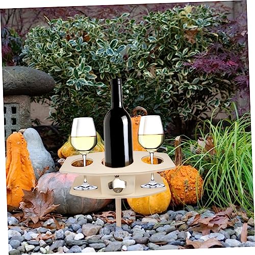 1pc Detachable Outdoor Wine Stake Rack Simple Ground Insert Beer Holder for Picnics and Camping Khaki Wooden Design Easy Assembly and Relocation Fits Bottle