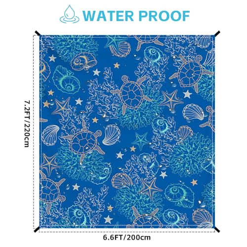 Beach Blanket Waterproof Sandproof Oversized, Extra Large Beach Mat 79" X 87"/110"x118" for 1-8 Adults Sand Free, Quick Drying Durable Outdoor Picnic Mat for Beach Travel Camping Hiking - color: Sea Turtle, size: 6.6x7.2 FT (1～4 Person)