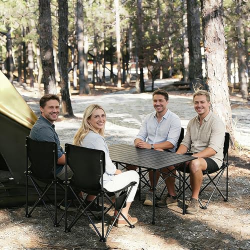 Camping Table Folding Portable Camp Table with 4 Chairs, Folding Picnic Table with Carry Bag Indoor Outdoor for Camping, Beach, Patio, RV, Backyard BBQ, Sturdy, Stable, Easy to Carry, Black - size: 22*37*19.5inch + 4 chair