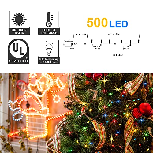 weillsnow 500 LED Multicolor Outdoor Christmas Lights, 164Ft Plug in Waterproof String Lights, 8 Modes with Memory for Outdoor Indoor Garden Halloween Christmas Decorations (Multicolor) - color: Multicolor, size: 164FT
