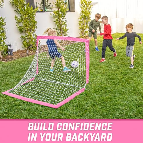 GoSports Portable Soccer Goals for Kids - 13 Color Options - Choose 4 x 3 ft or 6 x 4 ft - Team Tone Pop Up Nets for Backyard - color: Pink, style: 4 ft x 3 ft