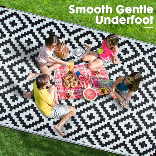 HERMOCE Waterproof Outdoor Rug 5x8 ft, Plastic Straw Patio Rugs Reversible, Patio Decor for Deck, Backyard, RV, Camping - Easy Clean Fade Resistant, Black & White - color: Black&white-s