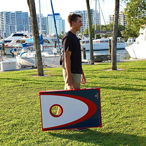 Driveway Games Backyard Edition Portable Toss Cornhole Game Set Regulation Size 2 Target Boards, 8 Bean Bags, and Carry Bag, Red/Blue