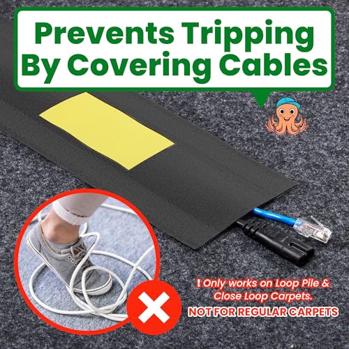 ECOHomes Carpet Cord Cover (Yellow Black, 20 FT) | Cord Covers for Carpet to Hide Floor Cables and Electric Wires, Low Profile Cord Hider for Extension Cords and Cable Management in Home and Office - color: Yellow and Black, size: 4 Inch x 20 FT