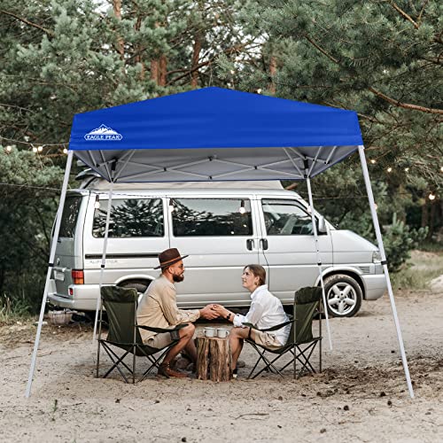 EAGLE PEAK 8x8 Slant Leg Pop-up Canopy Tent Easy One Person Setup Instant Outdoor Beach Canopy Folding Portable Sports Shelter 8x8 Base 6x6 Top (Blue) - color: Blue, size: 8x8