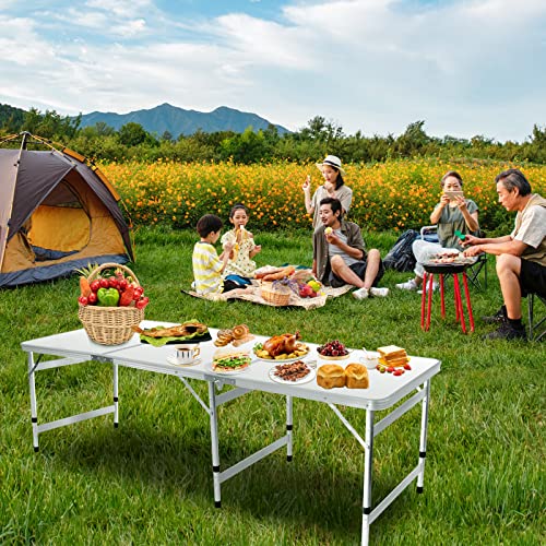 Moosinily Camping Table 6FT Folding Table Large 3 Adjustable Height Portable Picnic Table Camp Aluminum Outdoor Picnic BBQ White - color: White, size: 6FT