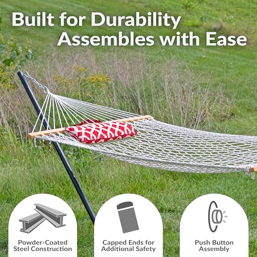 Sunnydaze Rope Hammock with Stand for Outside - Heavy Duty Freestanding Portable Outdoor Hammock Set with Quilted Pad, Pillow, and 12-Foot Steel Frame - 275 lb Capacity - Royal Red - color: Royal Red