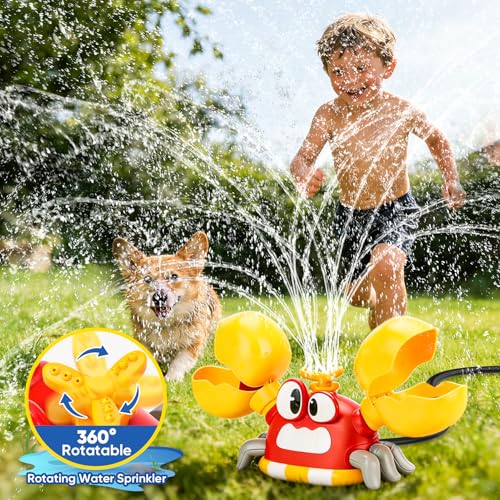 Water Sprinkler for Kids, Summer Outside Water Toys Attached to Garden Hose with 3 Spray Patterns & 4 Bean Bags for Toss Game, Kids Sprinklers for Yard Lawn Pool Games for Age 4-12 Yr Old Boys Girls - color: Red