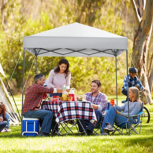 Tangkula 6.6x6.6 Ft Pop Up Canopy, 1 Person Instant Setup Portable Canopy Tent with Center Lock, UPF 50+ Sun Protection, 8 Stakes, 4 Ropes, Carrying Bag - color: White, size: 6.6x6.6FT