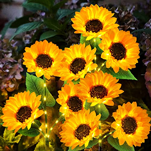 KOOPER Solar Lights Outdoor Garden Decor - Upgraded 3 Pack with 9 Sunflower Lights, Waterproof Solar Outdoor Lights Auto ON/Off Solar Decorative Lights for Garden, Patio, Backyard - size: 3 PK