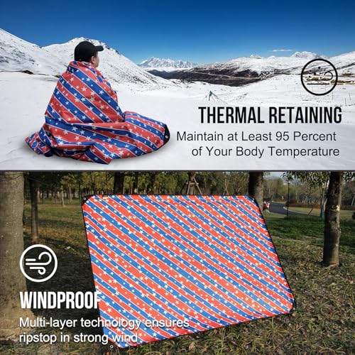LYN Heavy Duty Emergency Blanket Survival Gear Waterproof Insulated Blanket Emergency Tarp for Camping, Hiking, Bushcraft - color: Star Spangled