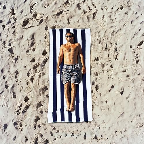 COTTON CRAFT Oversized Beach Towels - Set of 2 - XXL 35x84 The Big Kahuna 7 Foot Extra Large Beach Blanket Towel - Big & Tall - Huge 100% Cotton Velour Soft Luxury Pool Bath Towel - Cabana Stripe Navy - color: Cabana Stripe - Navy, size: 2 Pack - 35x84
