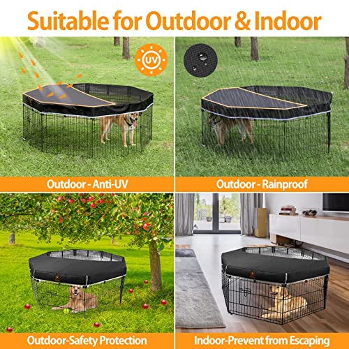 PJYuCien Dog Playpen Mesh Top Cover, Fits 24 Inch 8 Panels Metal Exercise Pet Pen, Elastic Buckles Connections, Black (Note: Only Cover, Fence Not Included) - color: Only Black Top Cover, Elastic Buckles Connections