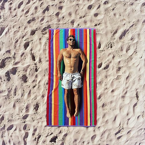 COTTON CRAFT Oversized Beach Towels - 2 Pack Summer of Siam XXL 35x84- The Big Kahuna 7 Foot Extra Large Beach Blanket Towel - Big & Tall - 100% Cotton Velour Plush Soft Luxury - Multi Color Stripe - color: Summer of Siam, size: 2 Pack - 35x84