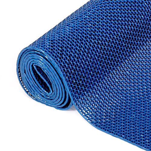 MYOYAY Drainage Non Slip Mat 3x10 Ft Commercial Floor Mat 0.22'' Thick PVC Drainage Mat Bathroom Pool Floor Rug Mesh Big Hollow Door Mats Roll for Swimming Restaurant Kitchen Bars Patio Wet Area, Blue