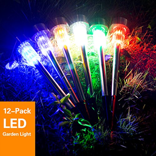 Wellgium Solar Lights Outdoor - Garden Landscape Pathway Lights for Lawn Patio - Stainless Steel, 12 Pack (6 Colors) - color: Multicolor