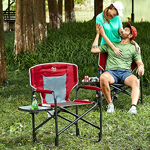 TIMBER RIDGE Lightweight Oversized Camping Chair, Aluminum Directors Chair with Side Table for Outdoor Camping, Lawn, Picnic and Fishing, Supports 400lbs, Red 2PCS - color: Red