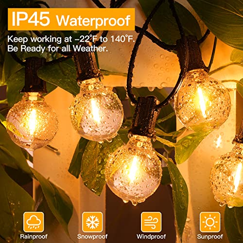 Ollny 50FT Outdoor String Lights, Waterproof Connectable Shatterproof Outside Light with 25 Edison + 2 Spare LED Bulbs Plug in, Patio Lights for Indoor Balcony Porch Camping Deck - color: Black Wire, size: 50FT-Warm White