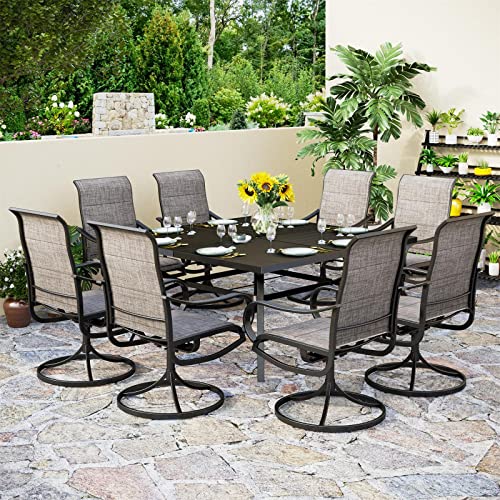 PHI VILLA 9 Pcs Patio Dining Set with Large Square Metal Dining Table & 8 Outdoor Padded Textilene Fabric Swivel Dining Chairs, Outside Table Chair Furniture Dining Set for 8 Person - color: Brown Padded Fabric, size: 60"L x 60"W x 29"H-Metal-9 Piece