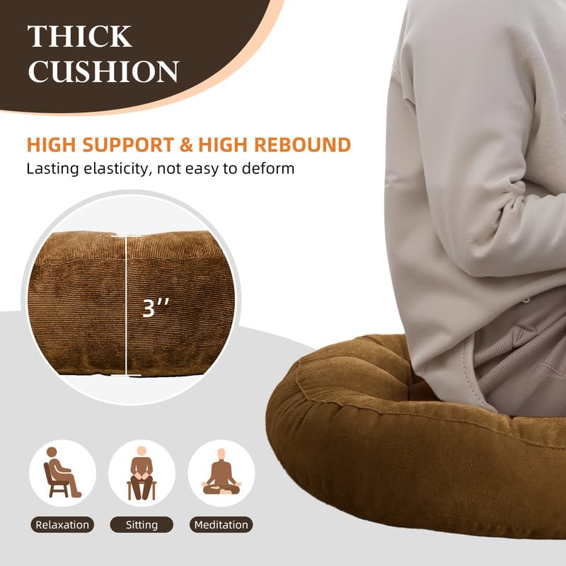 Meditation Floor Pillow Set of 2 Large Round Floor Cushions for Adults Tufted Corduroy Floor Seat Pillows Cushion for Living Room,Grass Green 16.5" Lx16.5 Wx3 H - color: Grass Green, size: 16.5"Lx16.5"Wx3"H