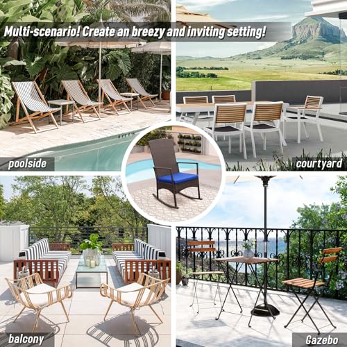 Oasishine Rocking Chair Outdoor 3 Pieces High-Backed Patio Rocking Chairs Bistro Table and Chairs Set of 2, Royal Blue - color: Royal Blue