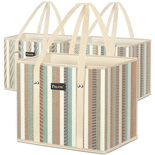 BALEINE 3Pk Reusable Grocery Bags, Foldable Shopping Bags for Groceries with Reinforced Bottom & Handles (Color Stripe) - color: Color Stripe, size: 3 Pack