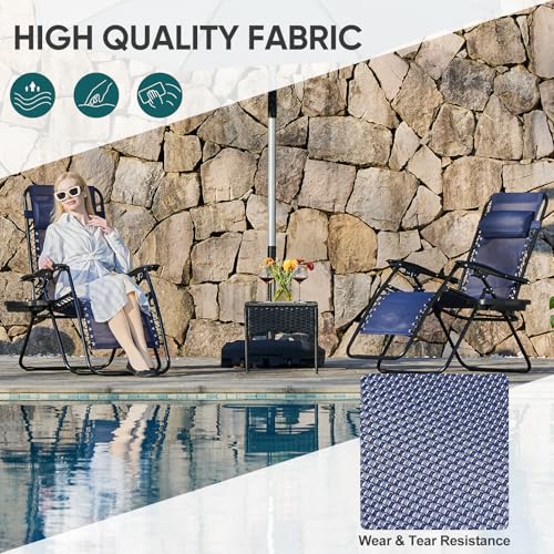 NEWBULIG Zero Gravity Chair Set of 4, Lounge Chair Folding Portable Adjustable Camping Reclining Chairs with Adjustable Pollow, Mesh Back, Cup Holder Trays Lawn Patio Chair for Pool Beach - Blue - color: Modern Blue, size: 4 Pack