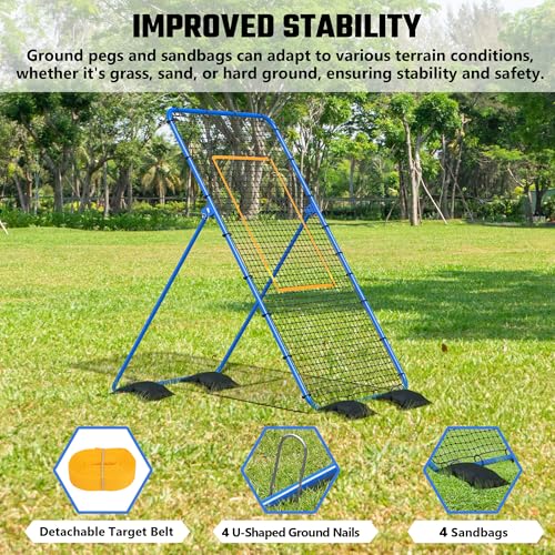 Volleyball Rebounder Net 7x4FT with Adjustable Angles for Spiking, Bumping, Passing | Foldable Training Net with Dual-Bar Frame, Ground Stakes & Carry Bag for Indoor Outdoor Volleyball Practice