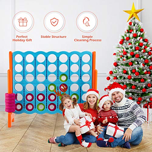 COSTWAY Jumbo 4-to-Score Giant Game Set, 4 in A Row for Kids and Adults, 3.5FT Tall Indoor, Outdoor Set with 42 Jumbo Rings & Quick-Release Slider, Ideal for Holiday Party, Family, Baby Blue - color: Baby Blue