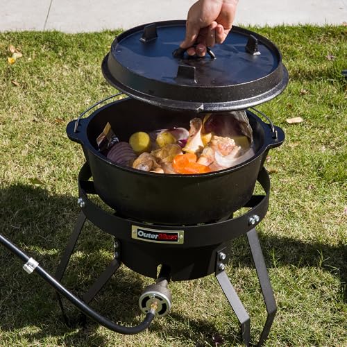 85000 BTU Camping Stove for Cast Iron Dutch Oven,Single Propane Burner with 10 PSI Regulator & Cast Iron Braided Holes, Heavy Duty Round Gas Stove for Outdoor Cooking & Camping - size: Single Burner - Standard