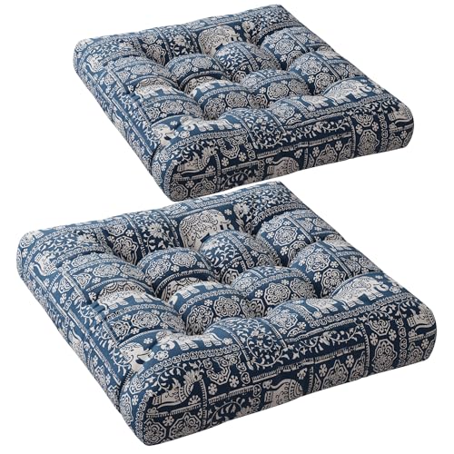 Codi Meditation Floor Pillow Set of 2, Large Pillows Seating for Adults and Kids, Bohemian Cushion for Fireplace Yoga Living Room Sitting, Memory Foam Added, 22x22 Inch Indigo Elephant - color: Square | Indigo Elephant, size: 2 Count (Pack of 1)