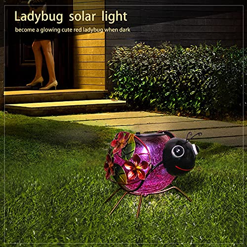 MUMTOP Solar Lantern, Waterproof LED Solar Lights Outdoor Ladybug Decorative Tabletop Lanterns for Patio Garden Table Decor - style: Ladybug