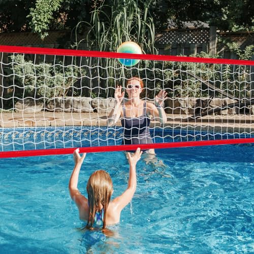Replacement Pool Volleyball Net Adjustable Length 15ft - 25ft, Portable Volleyball Net for Outdoor Backyard Swimming Pool Beach - color: red