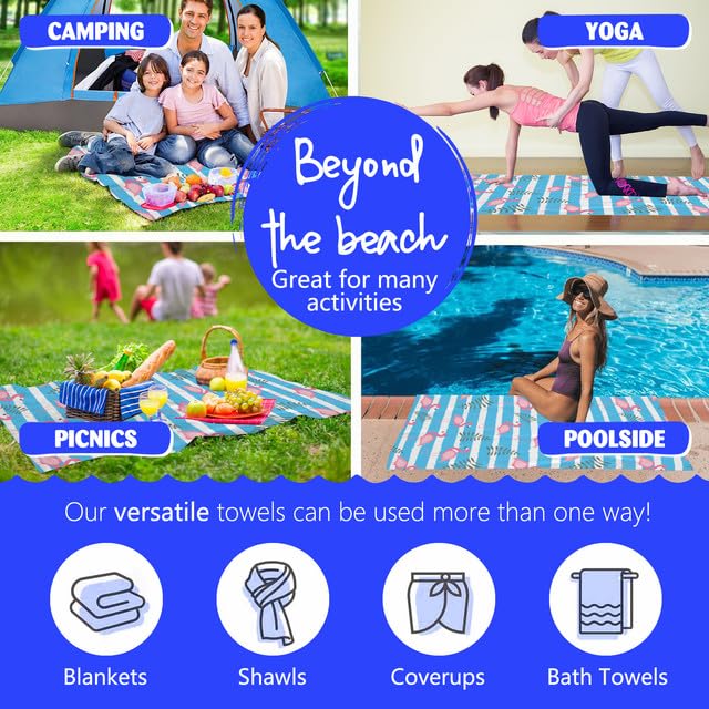 JOOCAR Blue Pink White Flamingo Beach Towel Cute Stripe Microfiber Beach Towels Blanket Oversized Tropical Big Extra Large XL Pool Towels Quick Dry Sandproof for Women Girls Kids 30x 60 Inch - color: B3