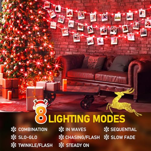 KNONEW Outdoor Christmas Lights 300 LED 99ft String Lights 8 Modes & Memory Fairy Light Plug in Waterproof LED String Lights for Xmas Yard Tree Wedding Party Holiday Decorations (Red) - color: Red, size: 99FT 300 LED