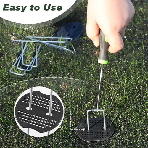 FEED GARDEN 6 Inch 50 Pcs Galvanized Landscape Staples 50 Pcs Gaskets Pick Hook Garden Stakes 11 Gauge Anti-Rust Landscaping Fabric SOD Pins U Shaped Yard Turf Stakes for Weed Barrier Fabric