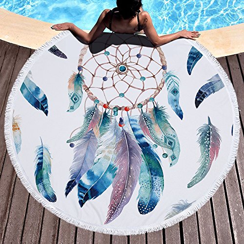 Violet Mist Microfiber Beach Towels Oversized Round Striped Beach Blanket Sand Free Quick Dry Hippie Boho Circle Bath Towel Absorbent Bohemian Beach Yoga Mat Table Cloth Throw Fringe Tapestry 60" WB - color: White Dreamcatcher