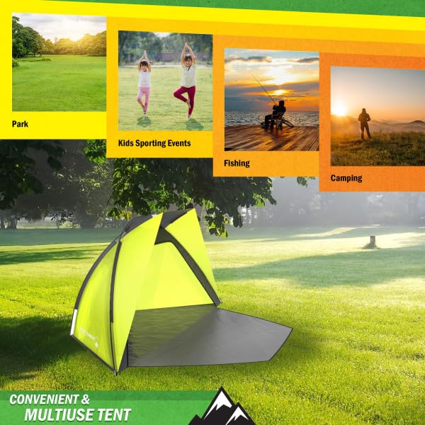 Beach Tent and Sun Shelter - Water and Wind-Resistant Shade Canopy for UV Protection - Easy Set-Up Tent with Carry Bag by Wakeman (Yellow)
