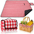 Patelai Wicker Picnic Basket Natural Hand Woven Basket with Double Folding Handles, Willow Hamper Baskets with Blanket for Outdoor Picnic Summer Spring Camp Family(Red and White Grid) - color: Red and White Grid