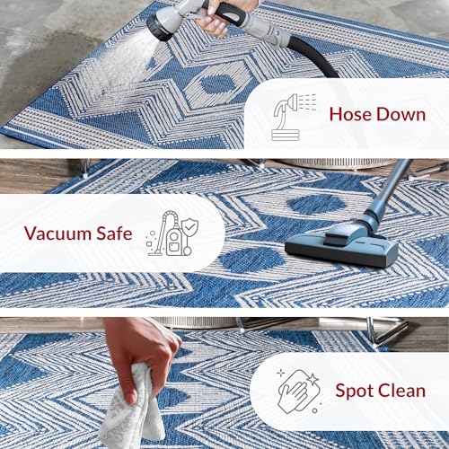 Nuloom Ranya Blue/Ivory, 2' x 8', Tribal Geometric, Soft and Cozy, High Traffic, Stain Resistant, Easy Clean, Durable Area Rug for Indoor/Outdoor Patio, Deck, Porch, Garden, Courtyard - color: Blue, size: 2' x 8' (Rectangular)