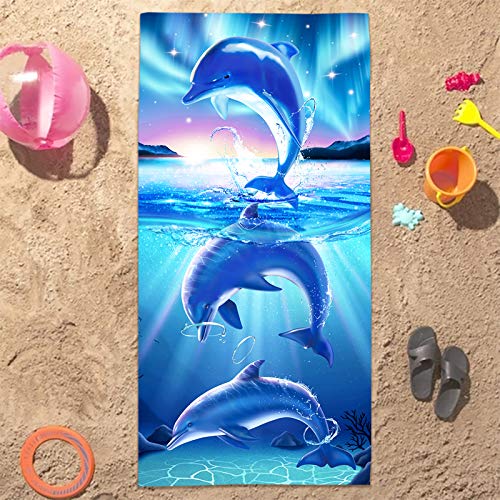Bonsai Tree Dolphin Beach Towel, Cute Ocean Dolphins Themed Microfiber Bath Towel Gifts for Kids, Funny Abstract Animals Cartoon Sand Free Quick Dry Travel Towels for Boys Girls Pool Sports 30" x 60" - color: Dolphin 1, size: 30"x60"