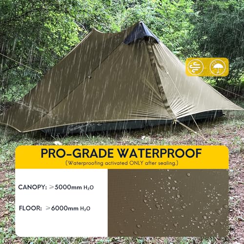 LANSHAN Ultralight Tent 3-Season Backpacking Tent for 1-Person or 2-Person Camping, Trekking, Kayaking, Climbing, Hiking - color: 2-person, khaki