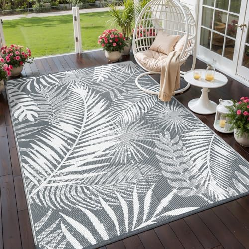 HiiARug Outdoor Rug 5x7Ft Outdoor Plastic Straw Rug Waterproof Outdoor Rugs for Patios Clearance Indoor Outdoor Rug for Patio Decor Porch Camping - color: Cool Gray, size: 5' x 7' (Rectangular)