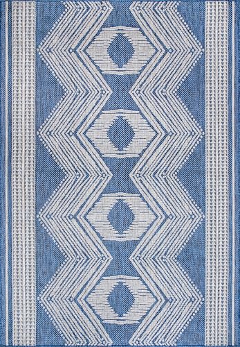 Nuloom Ranya Blue/Ivory, 4' x 6', Tribal Geometric, Soft and Cozy, High Traffic, Stain Resistant, Easy Clean, Durable Area Rug for Indoor/Outdoor Patio, Deck, Porch, Garden, Courtyard - color: Blue, size: 4' x 6' (Rectangular)